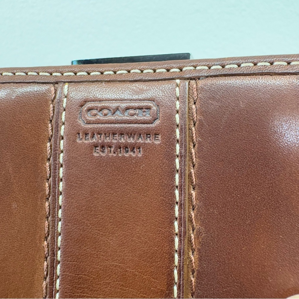 Coach Bi-Fold Leather Wallet with Clasp Coin Pouch-Brown - Picture 2 of 5